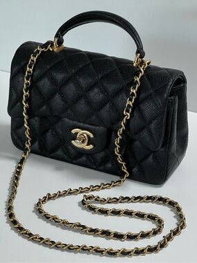 Chanel Mini Top Handle Rectangle Black Caviar Gold Brushed Hardware 2021